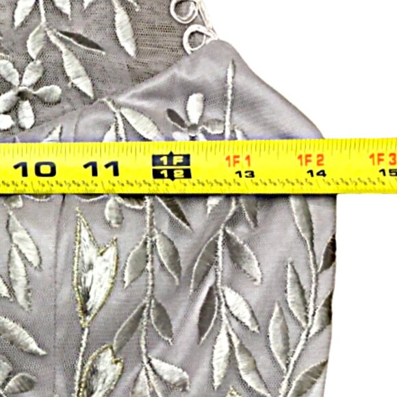 NEW Sue Wong Dress Embroidered V-neck Floral Platinum Silver Bra Nocturne Size 2 - Picture 11 of 16